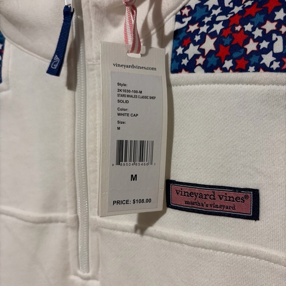 Vineyard Vines White Zip-Up Sweater with Blue and Pink Accents - Picture 5 of 7